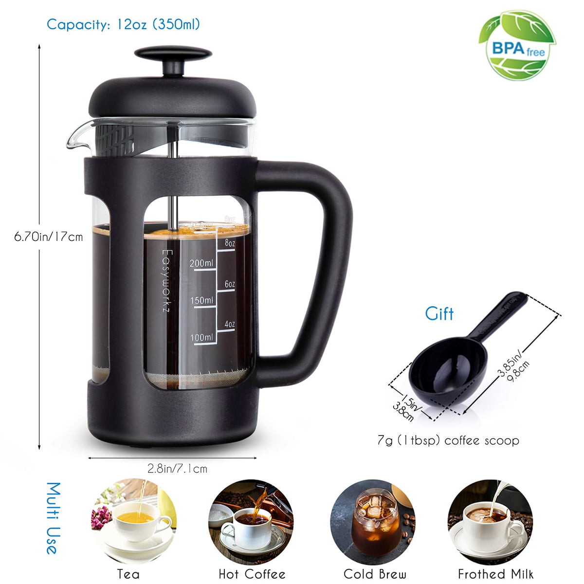12 oz Stainless Steel French Press and Creamer Sugar Bowl Set P980894