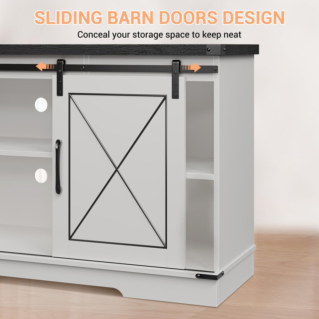 Farmhouse TV Stand with Sliding Barn Doors and Adjustable Shelves Y7326