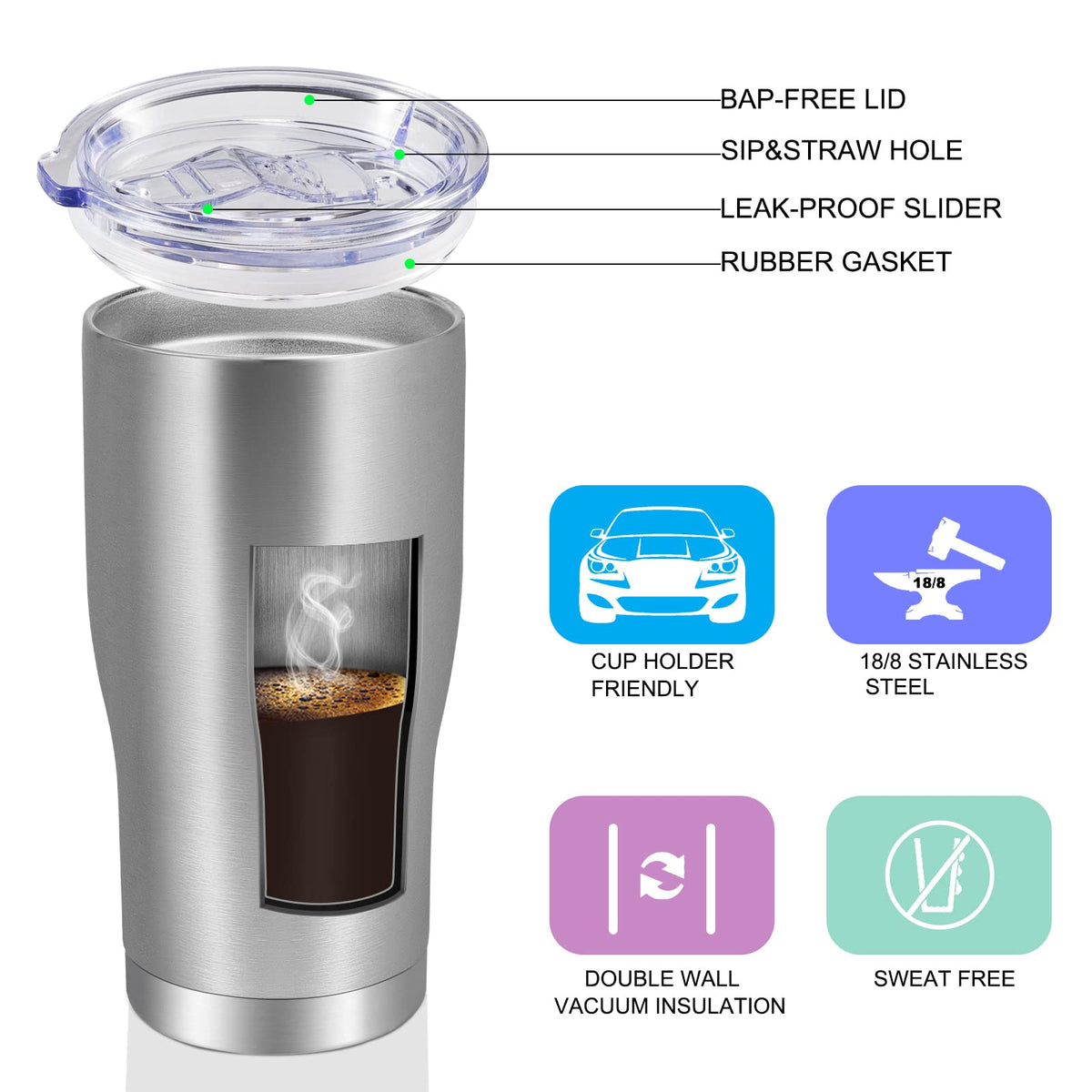20oz Stainless Steel Insulated Tumbler with Lid And Straw X513189