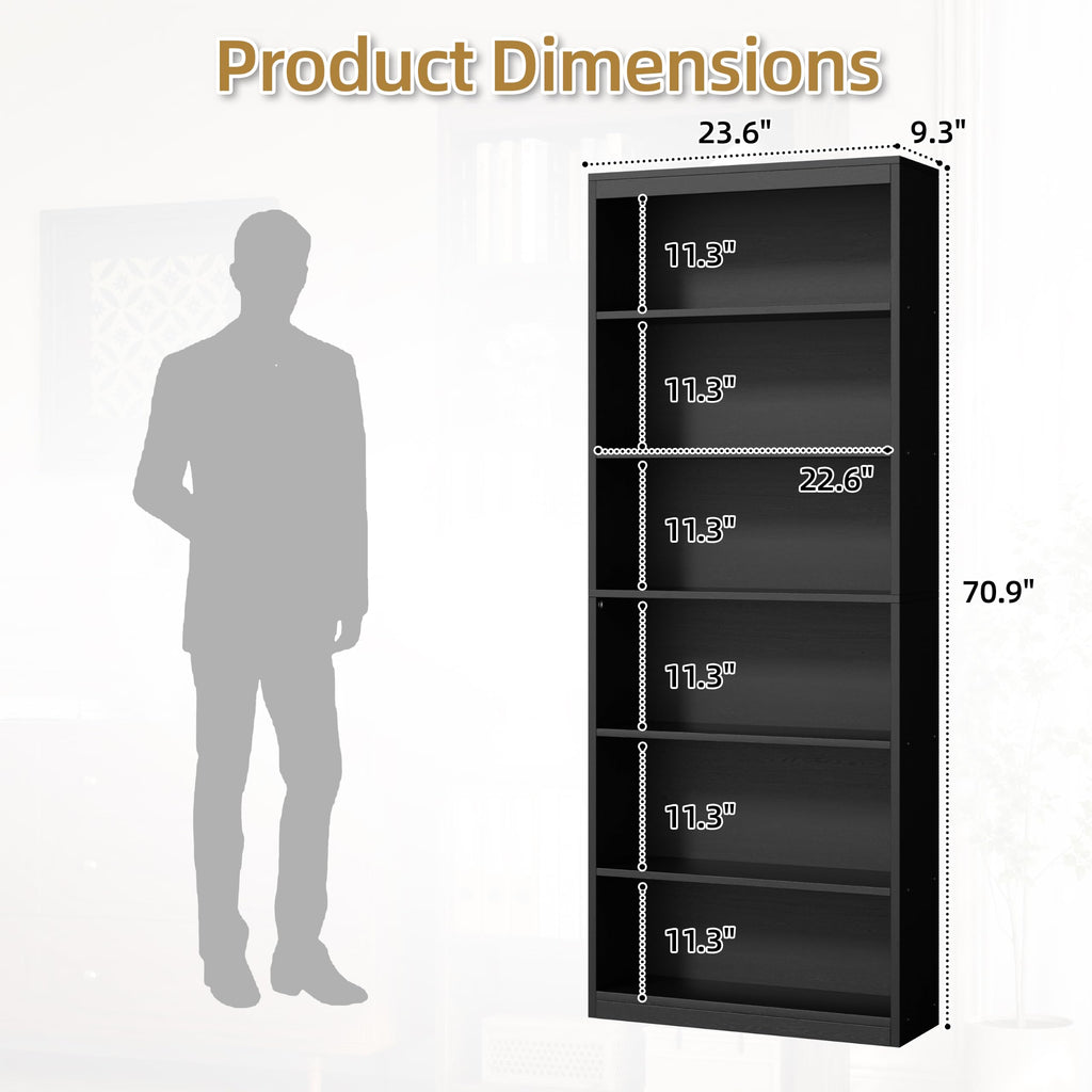 6-Tier Black Wood Bookshelf P7570