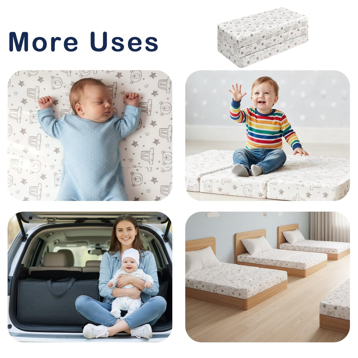 Trifold Pack and Play Mattress 38'' x 26'' x 3'' Memory Foam with Carry Bag T235