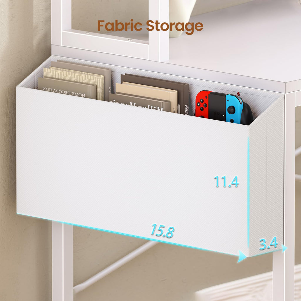 L Shaped Corner Desk with 4 Drawer, Power Outlet & LED Lights, White K879258