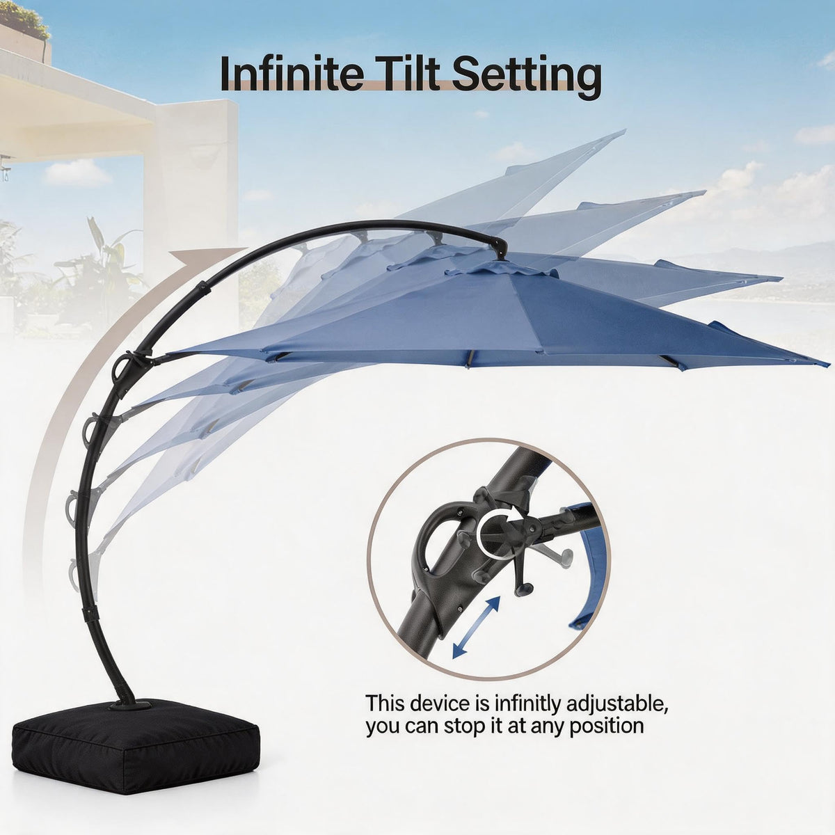 12FT Curvy Cantilever Patio Umbrella with Base K8164