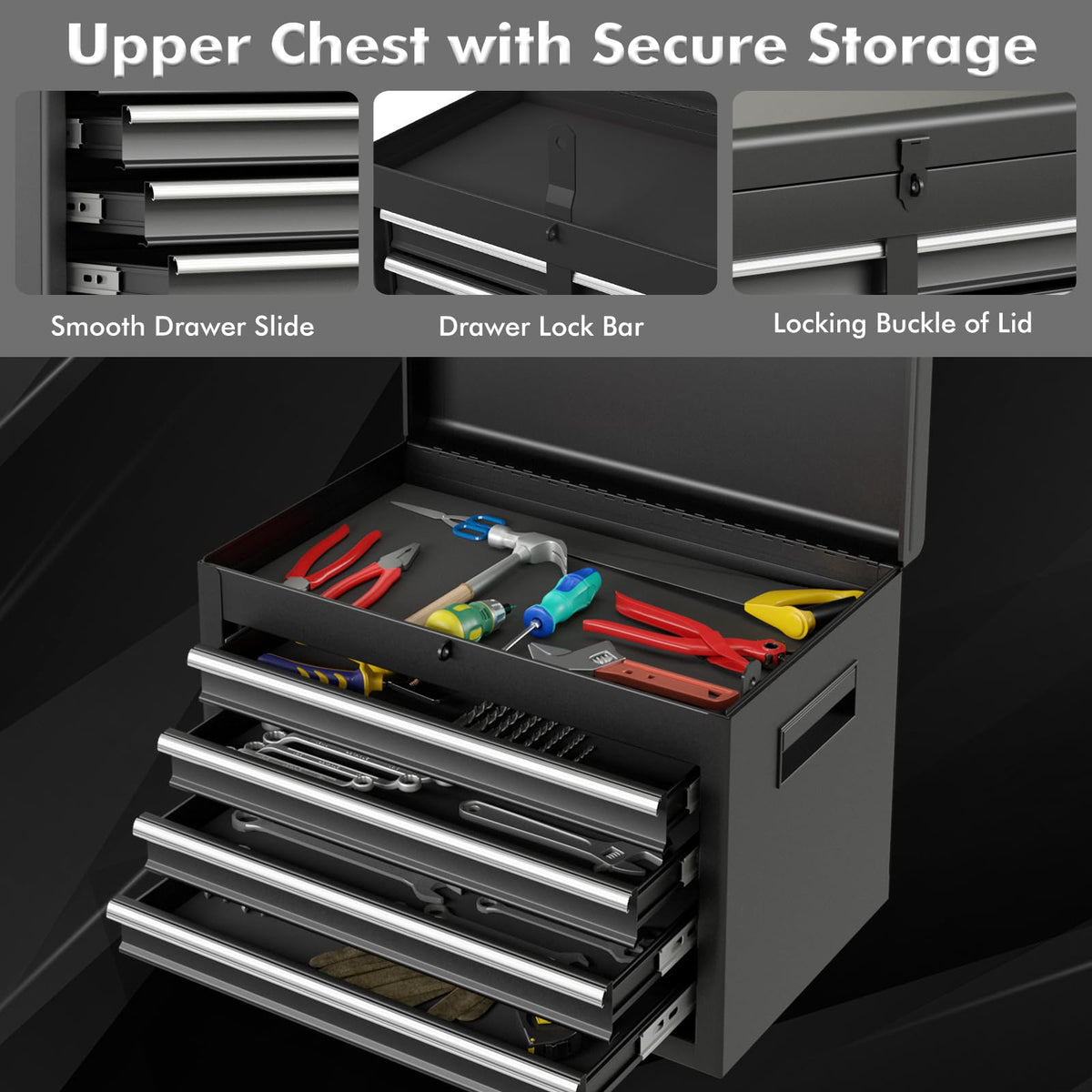 5 Drawer Rolling Metal Tool Chest with Detachable Top Toolbox A637042