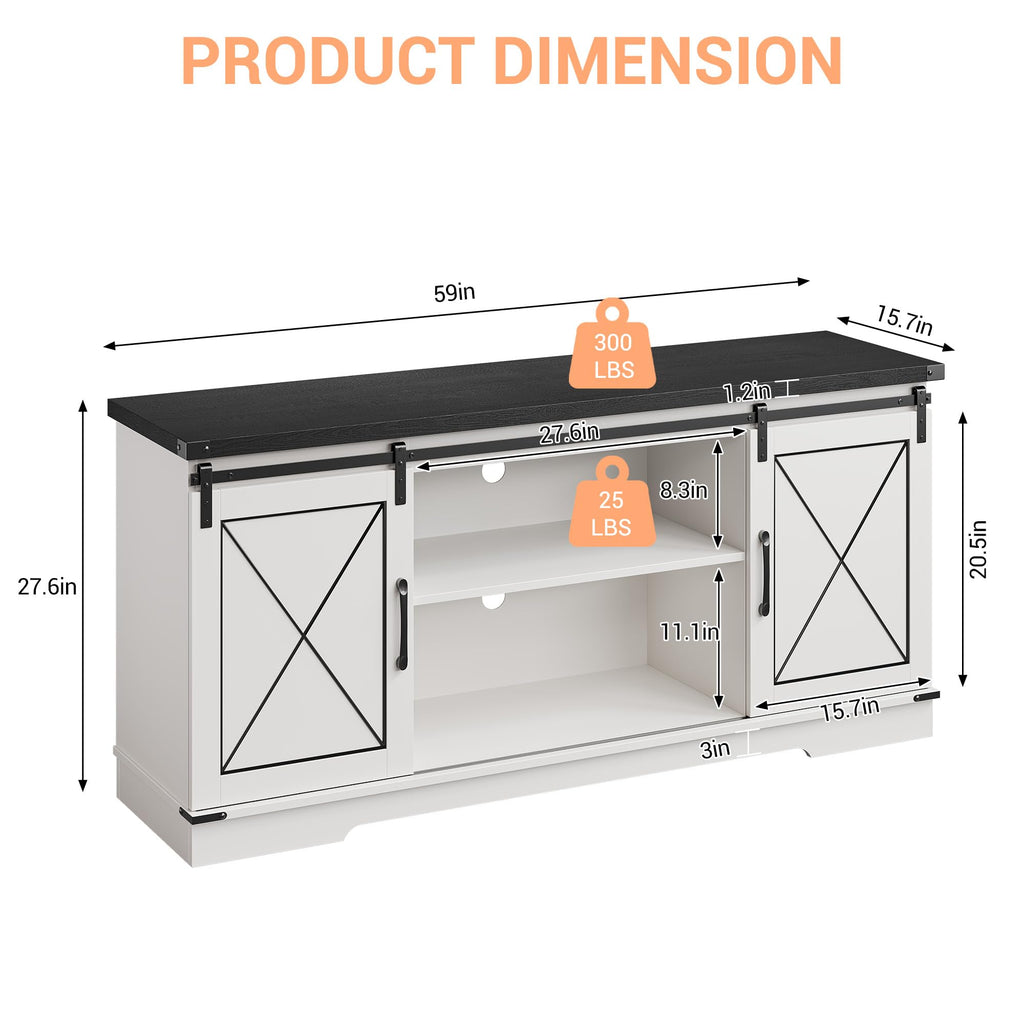 Farmhouse TV Stand with Sliding Barn Doors and Adjustable Shelves Y7326