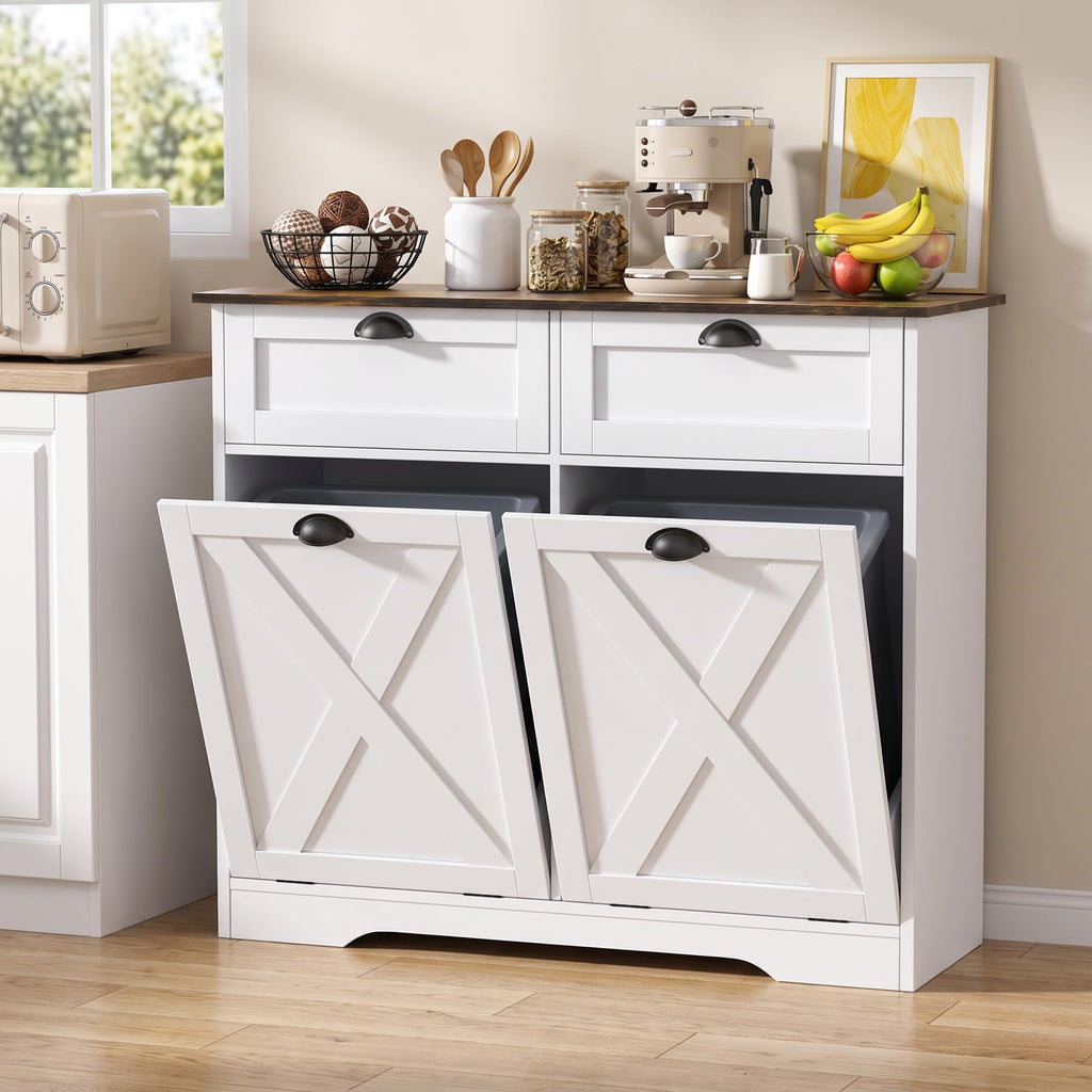 White Tilt Out Trash Cabinet C894193