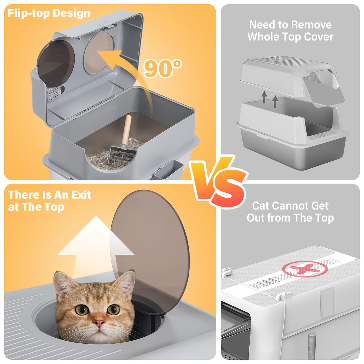XL Stainless Steel Enclosed Cat Litter Box with Lid O78630