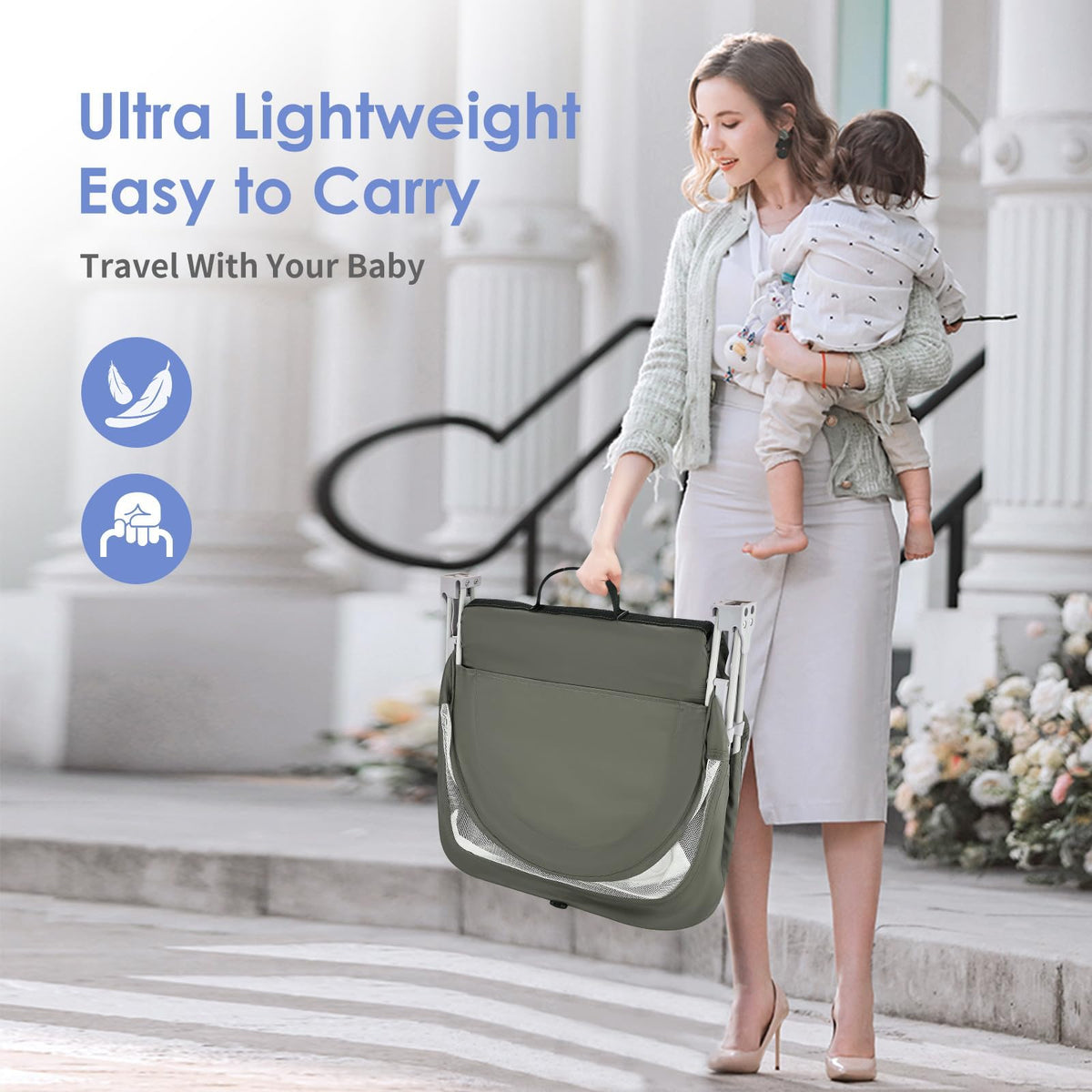 Portable Baby Bassinet with Mosquito Net & Sunshade U672040