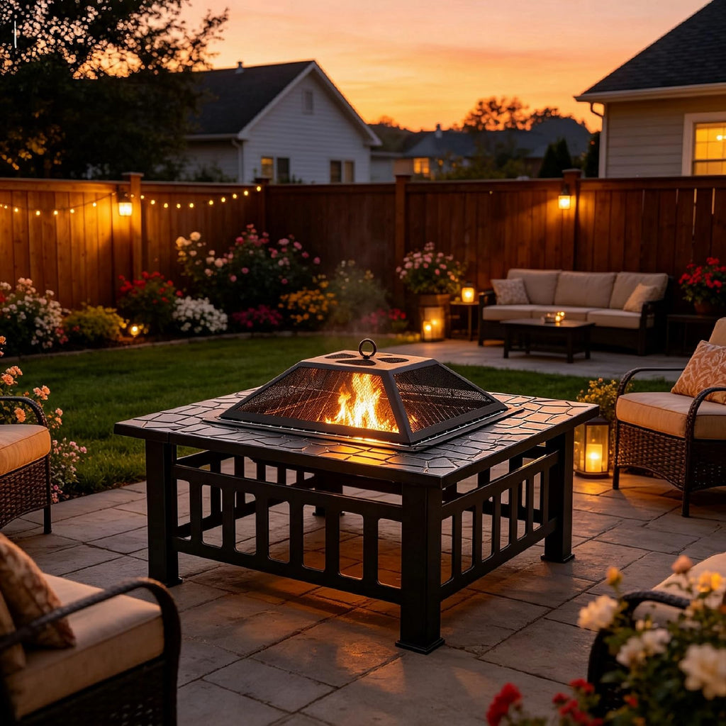 32" Square Metal Wood Burning Fire Pit Table Y6553