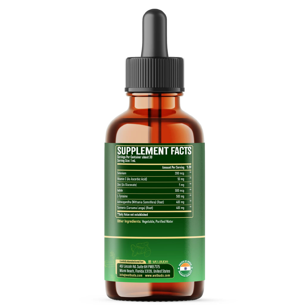 Selenium Liquid Drops with Vitamin C, Zinc, Iodine, L-Tyrosine, Ashwagandha and Turmeric B9691