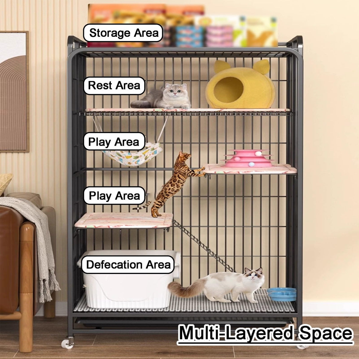 Foldable 4-Tier Indoor Cat Enclosure with Hammock C3334
