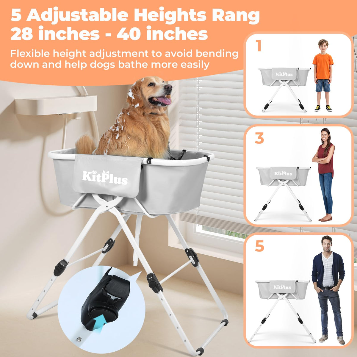 Portable 5 Height Adjustable Dog Bathtub G7002