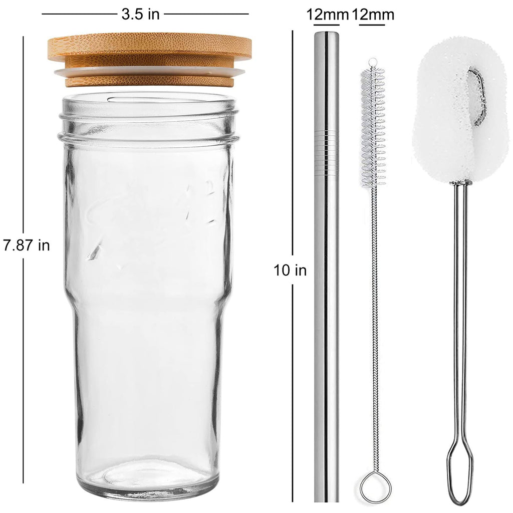 4-Pack 24 OZ Glass Cups with Bamboo Lids and Straws S2701