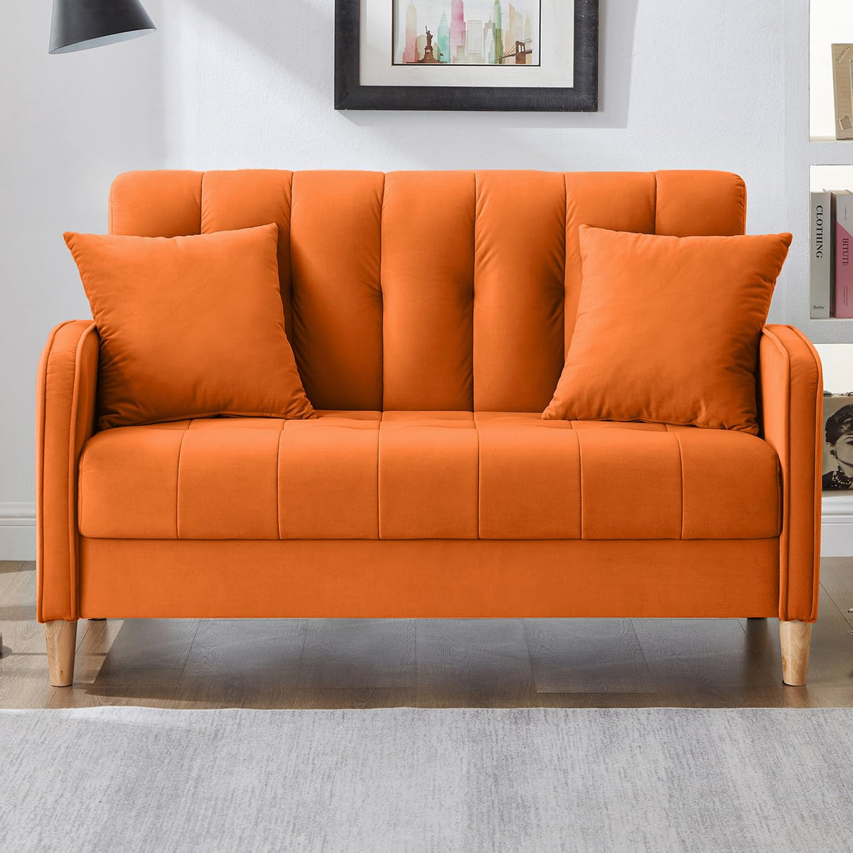 52" Orange Velvet 2 Seater Sofa with 2 Pillows H783391