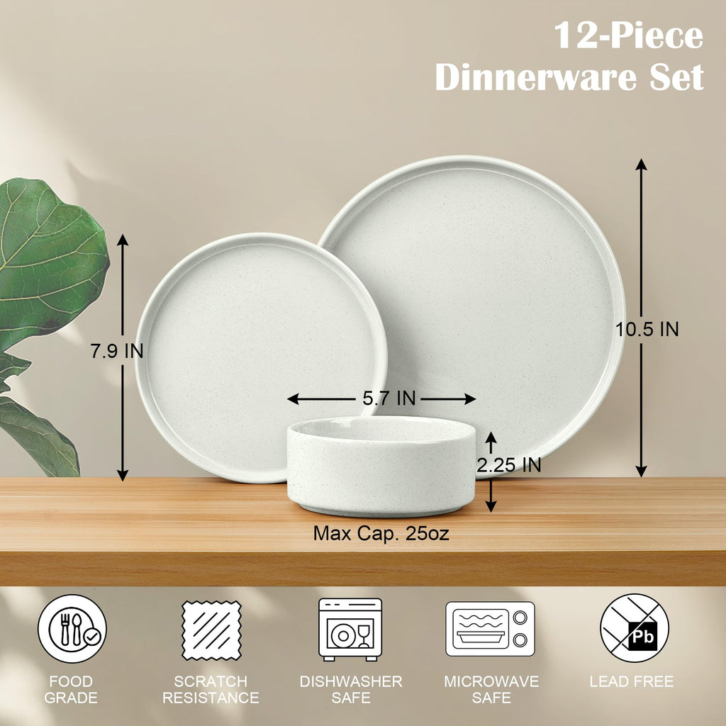 Speckled White 12 Pc Stoneware Dinnerware Set J303