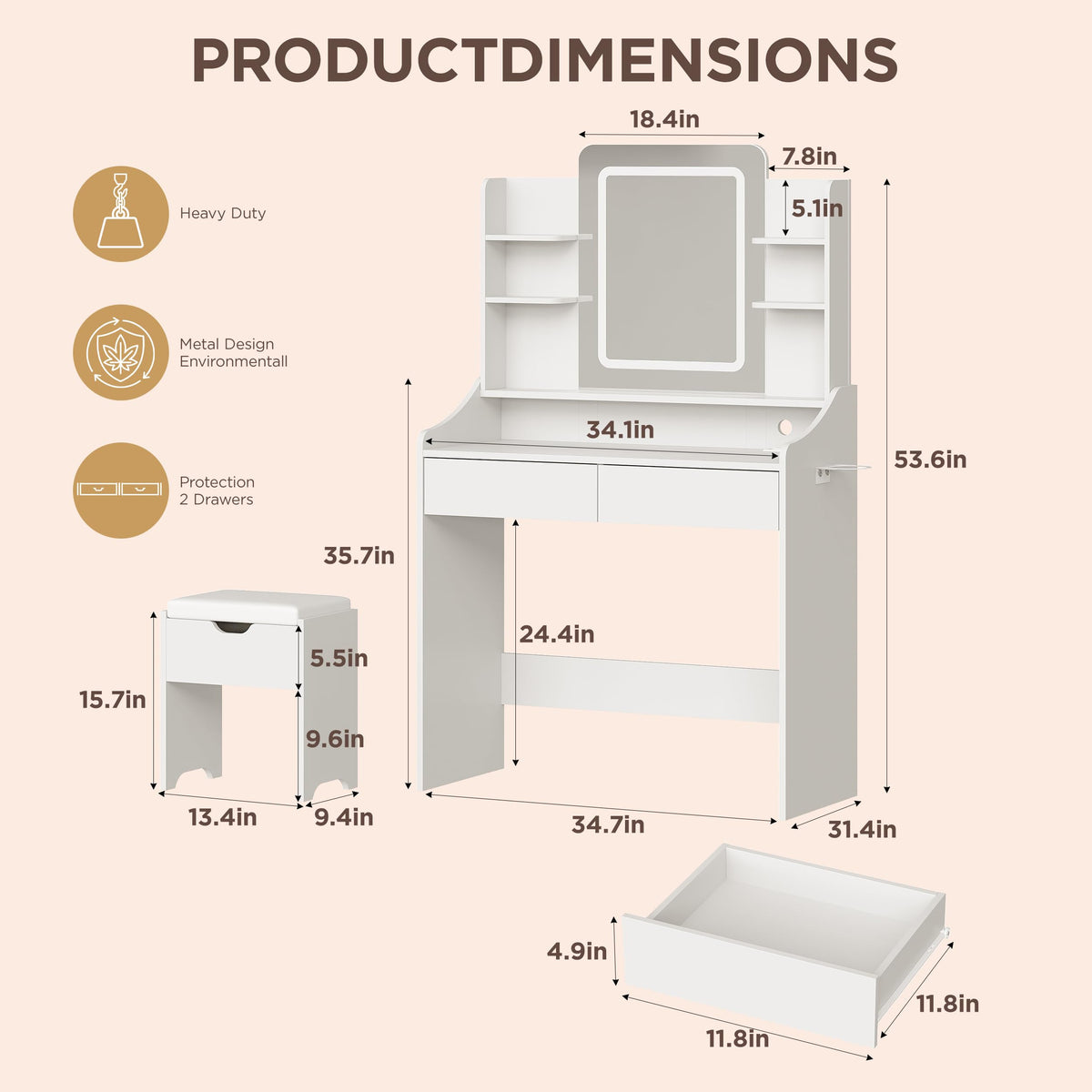 Vanity Desk with Lighted Mirror X237936