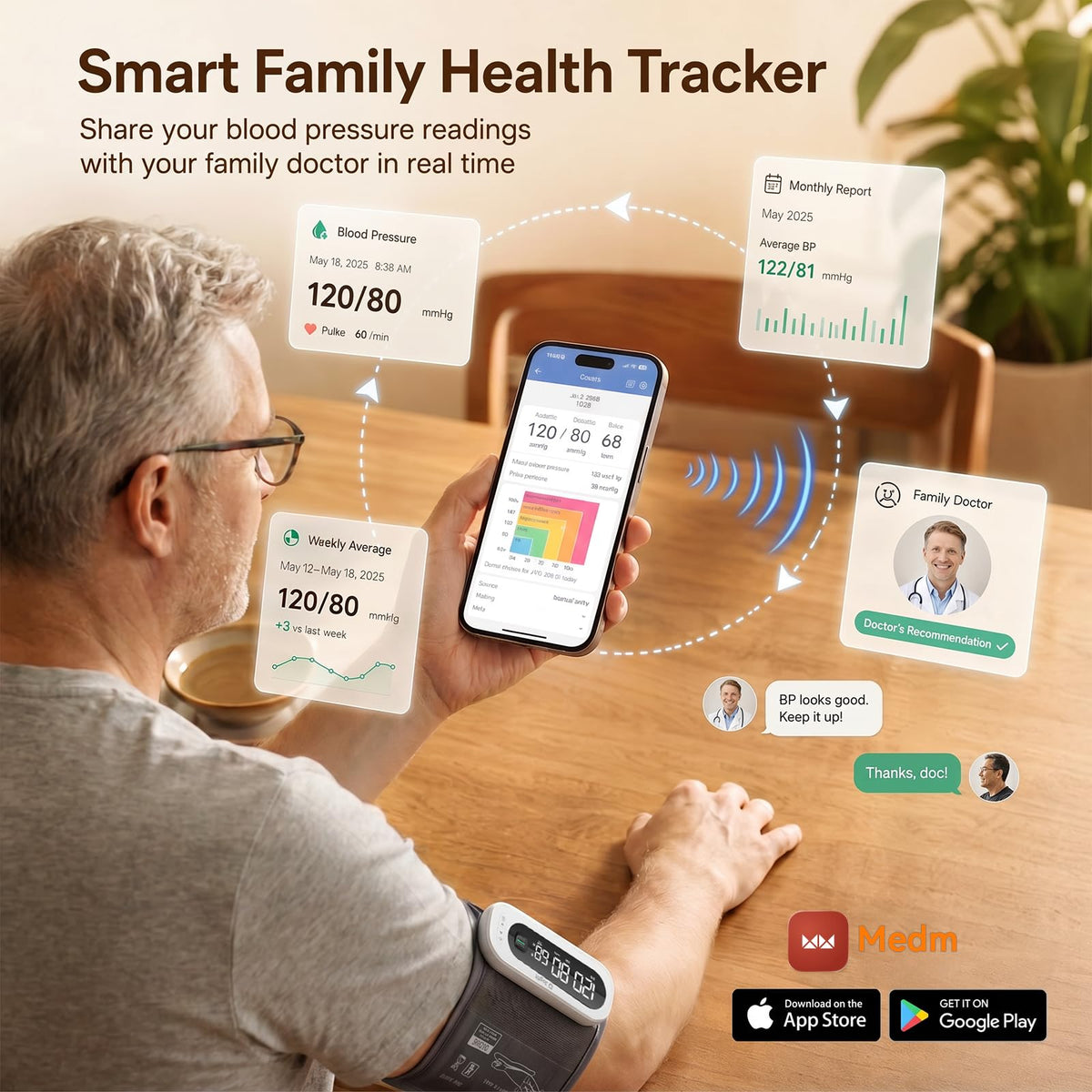 Wireless Upper Arm Blood Pressure Monitor with Cuff B336