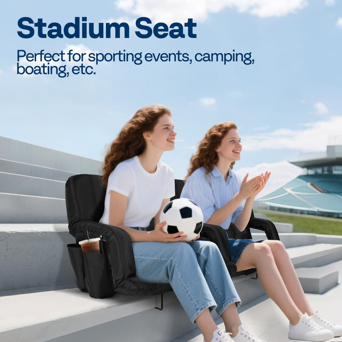 2 Pack Portable Padded Stadium Seats with Back Support and Cup Holder L480