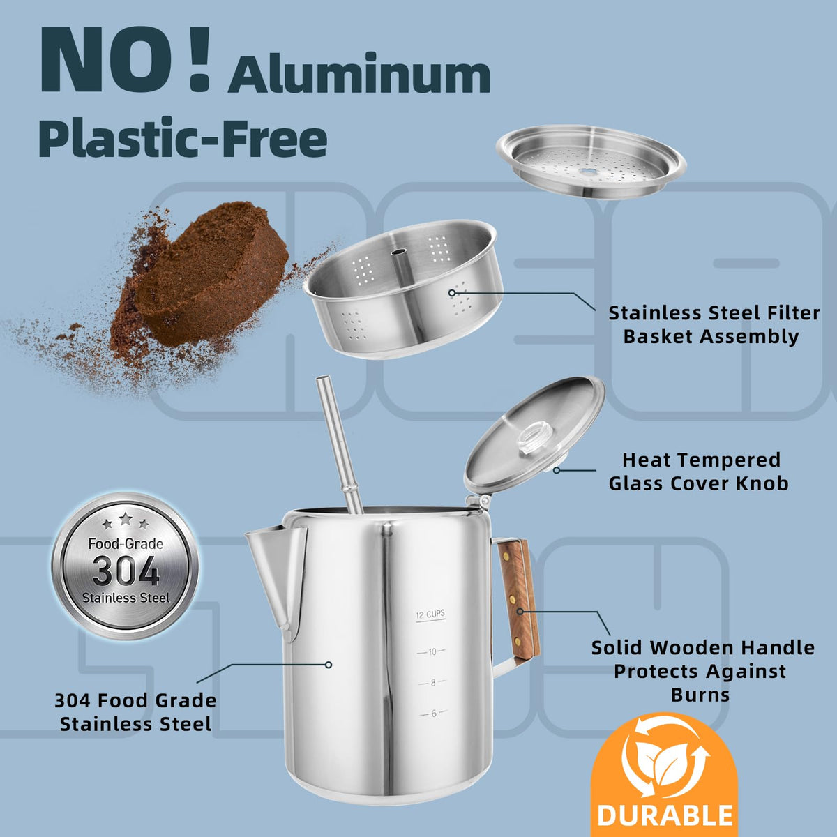 12 Cup Stainless Steel Camping Percolator Coffee Pot R153650