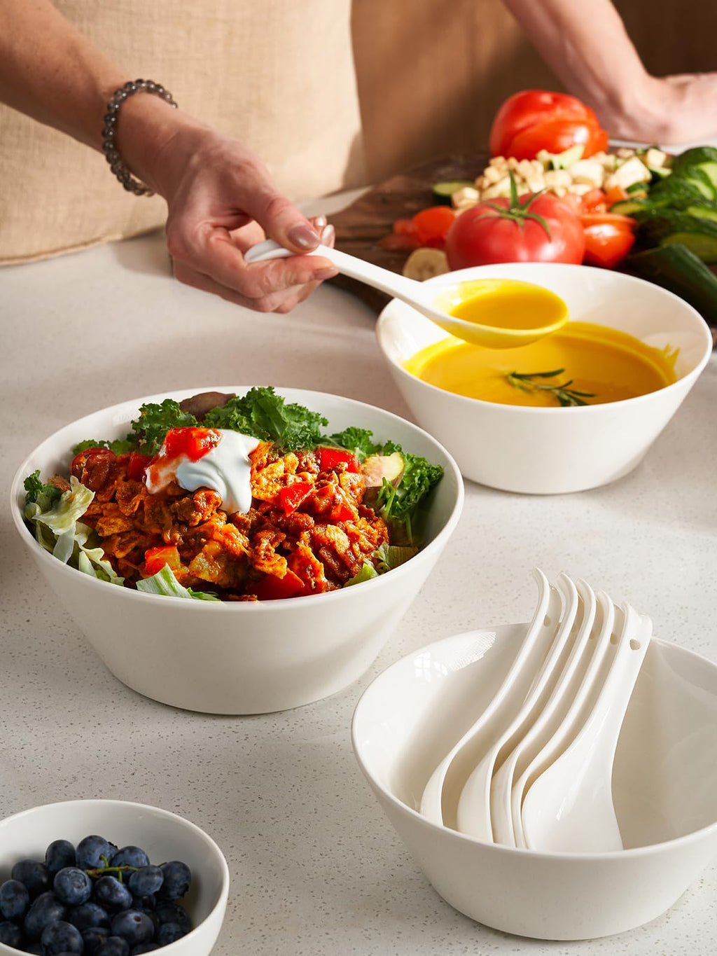 White Ceramic Soup Bowls Set of 4 X475