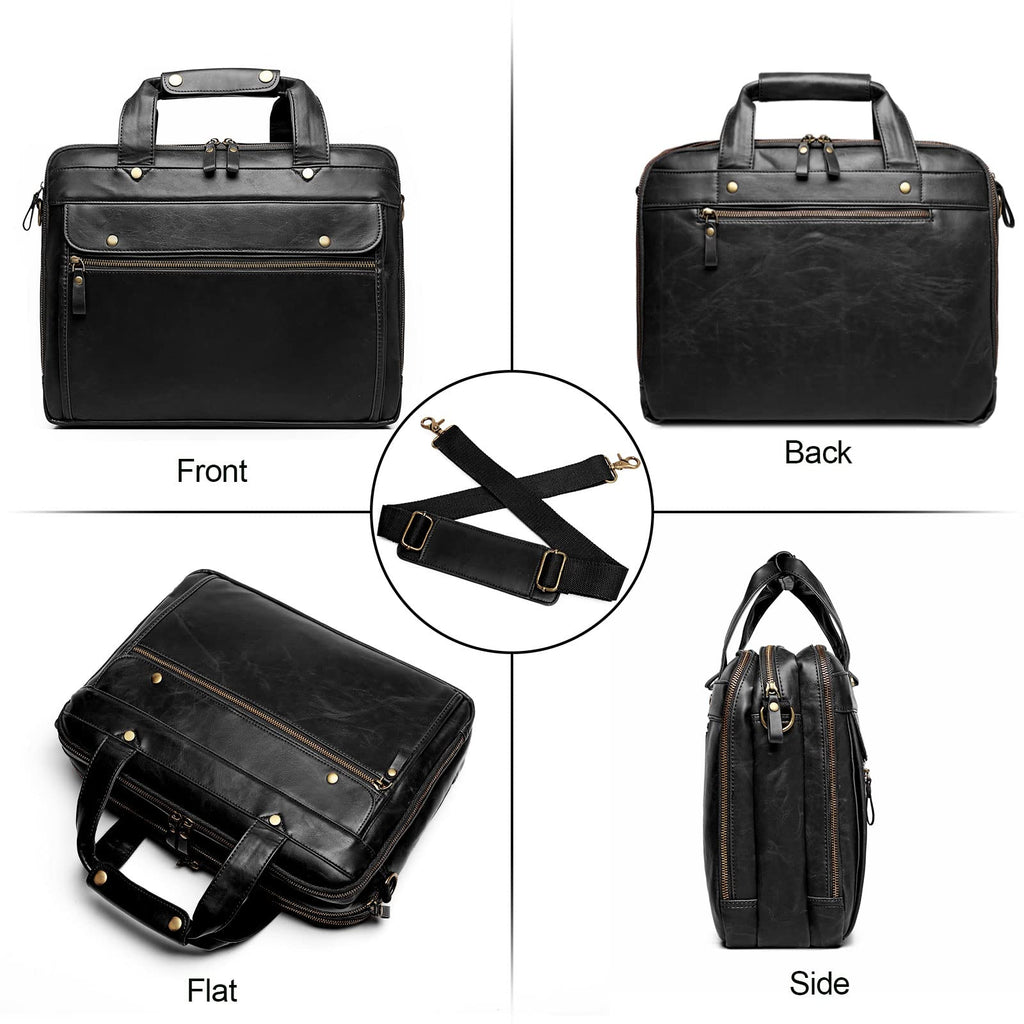 Black Leather 15.6 Inch Laptop Messenger Bag H85245