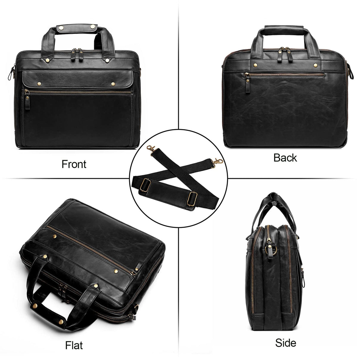 Black Leather 15.6 Inch Laptop Messenger Bag H85245