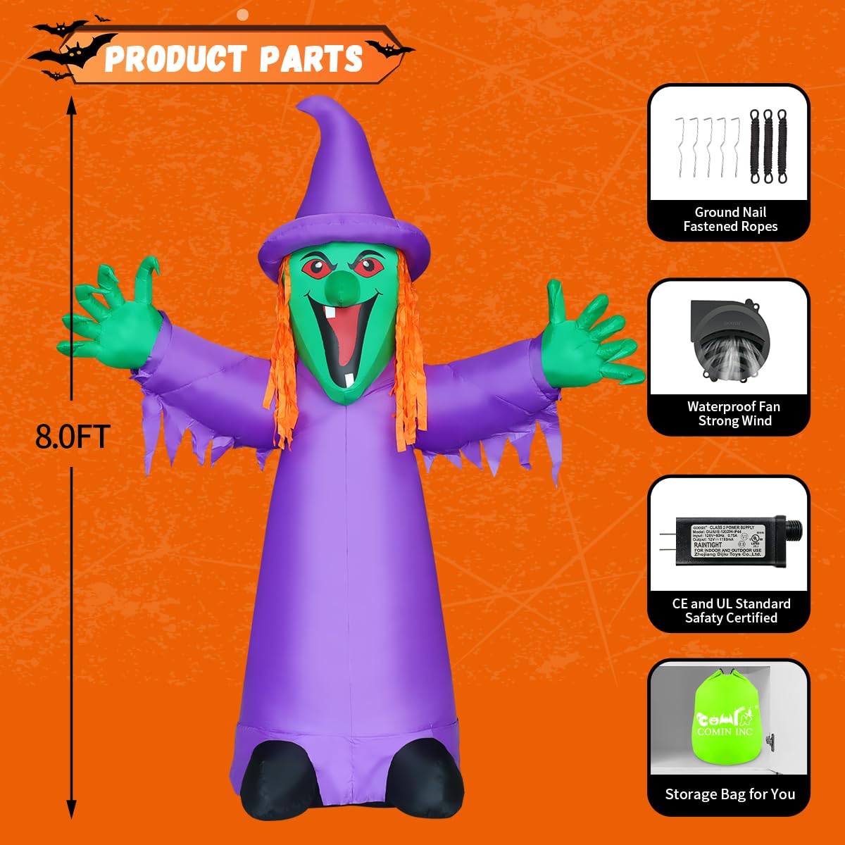 8FT Purple Halloween Inflatables with LEDs P327
