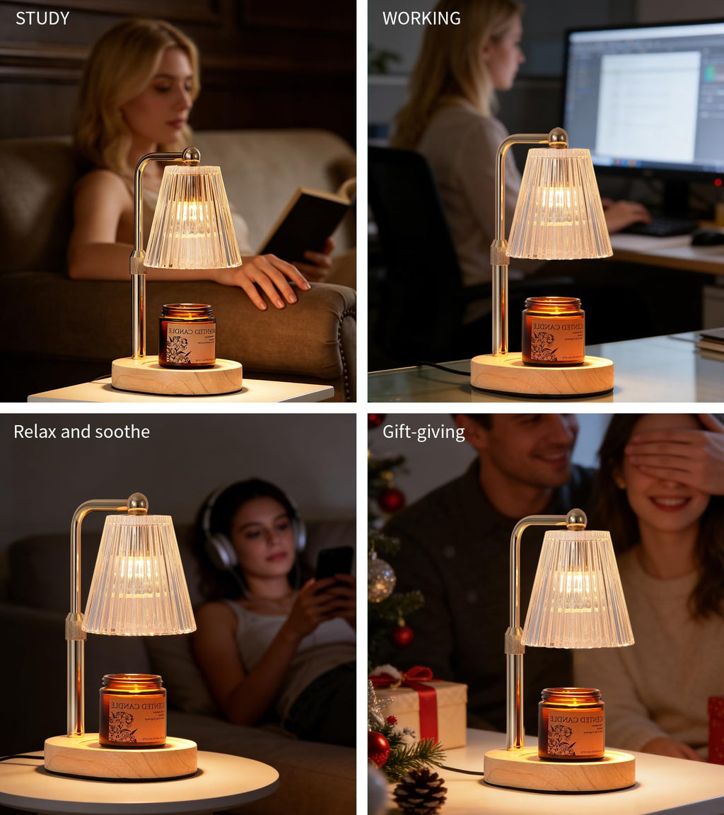 Gold Candle Warmer Lamp with Timer Dimmable with 2 Bulbs L8469