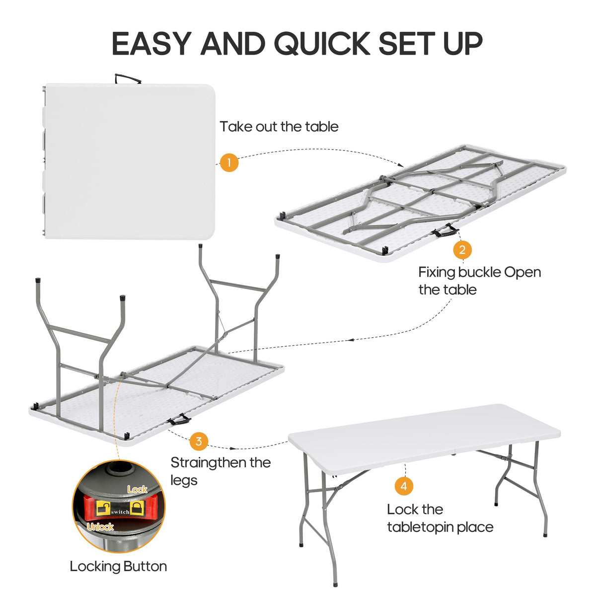 6ft Heavy Duty Folding Table White C600
