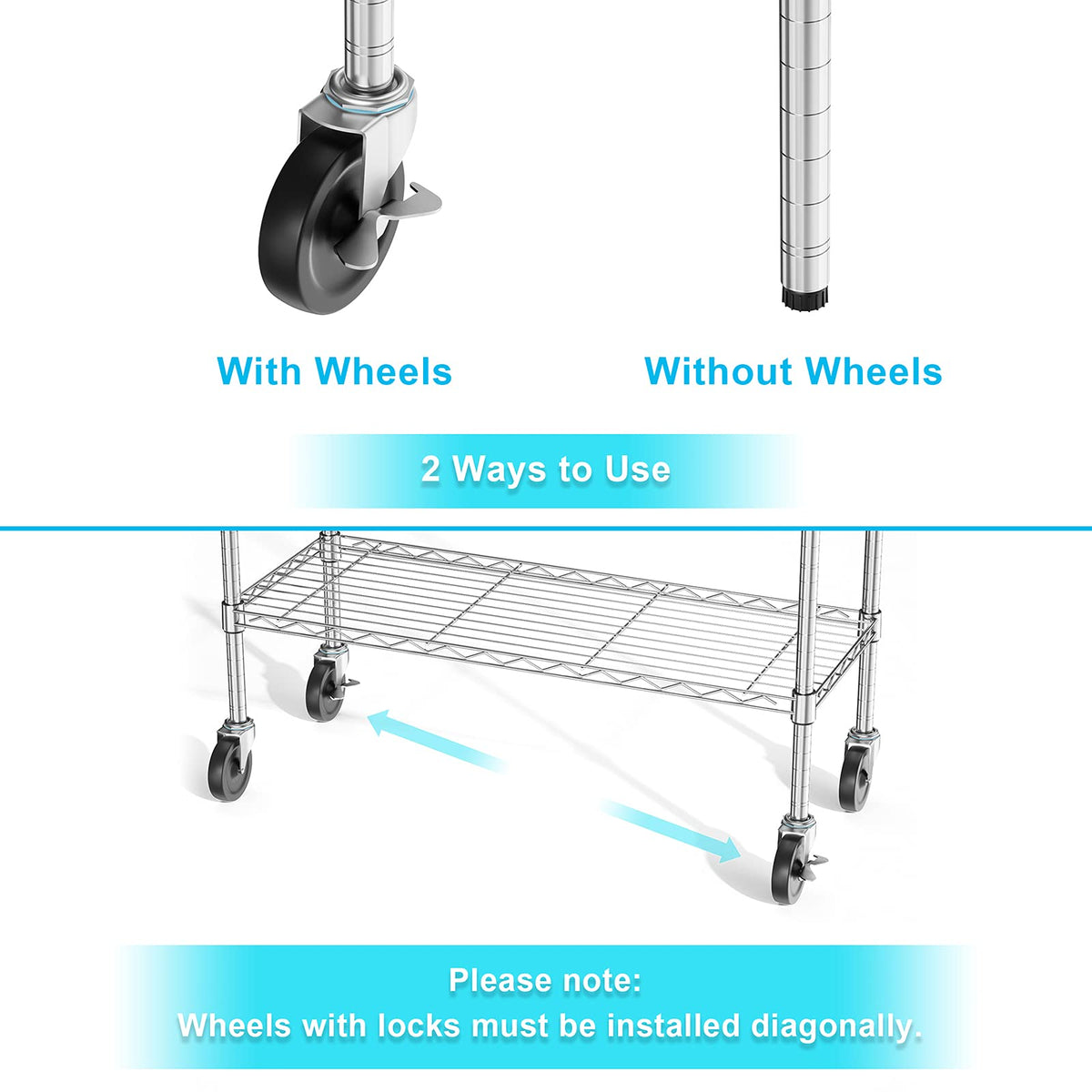 3-Tier Heavy Duty Metal Storage Shelves with Casters J140