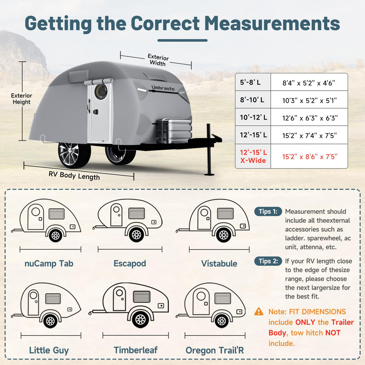 12-15 Camper 7 Layers Waterproof Teardrop Trailer Cover G150