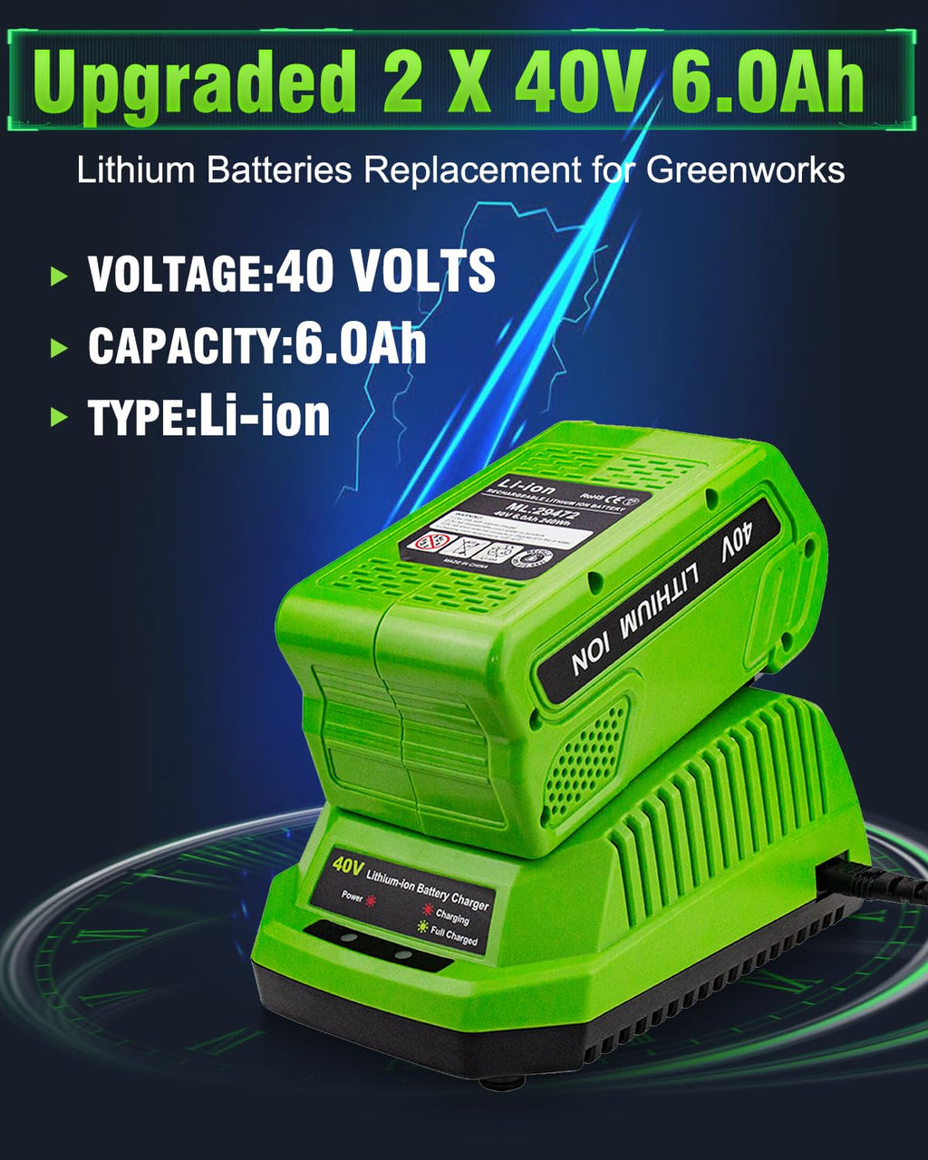 40V 6.0Ah Replacement Battery and Charger U463