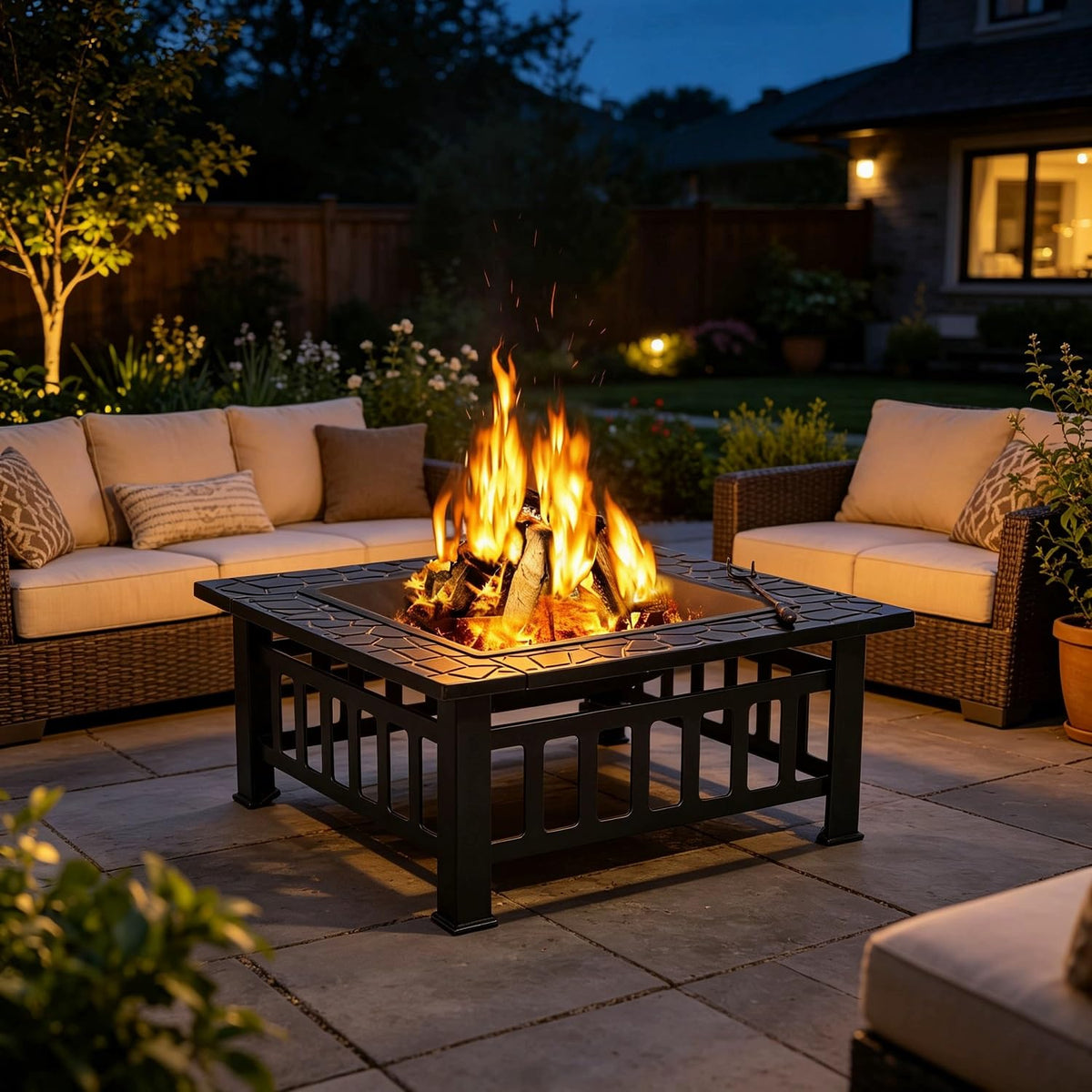 32" Square Metal Wood Burning Fire Pit Table Y6553