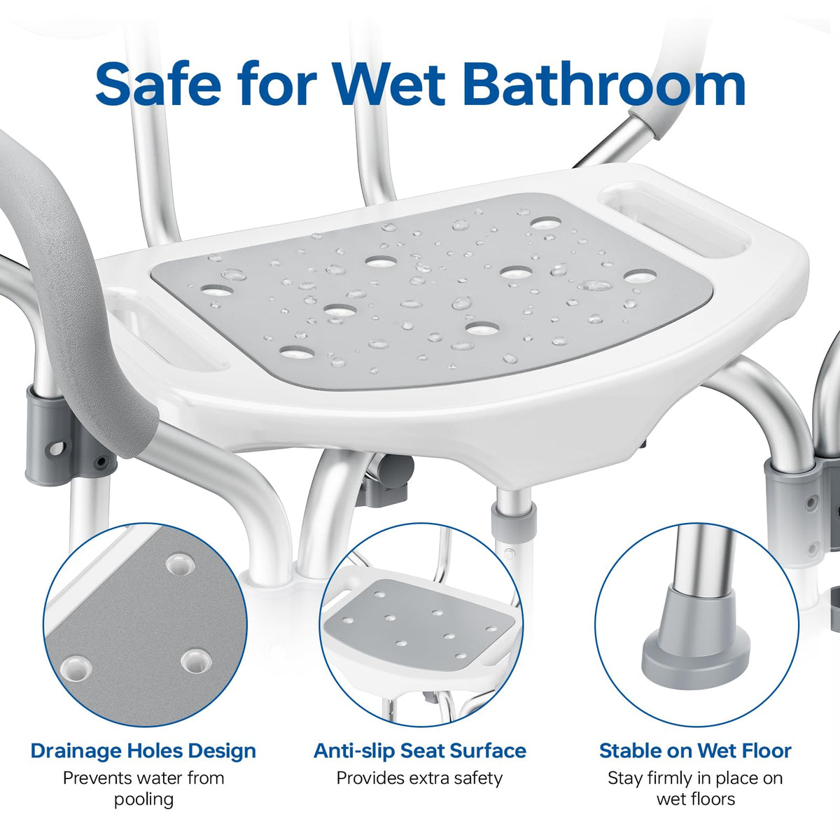 Adjustable Grey Shower Chair with Suction Feet X879