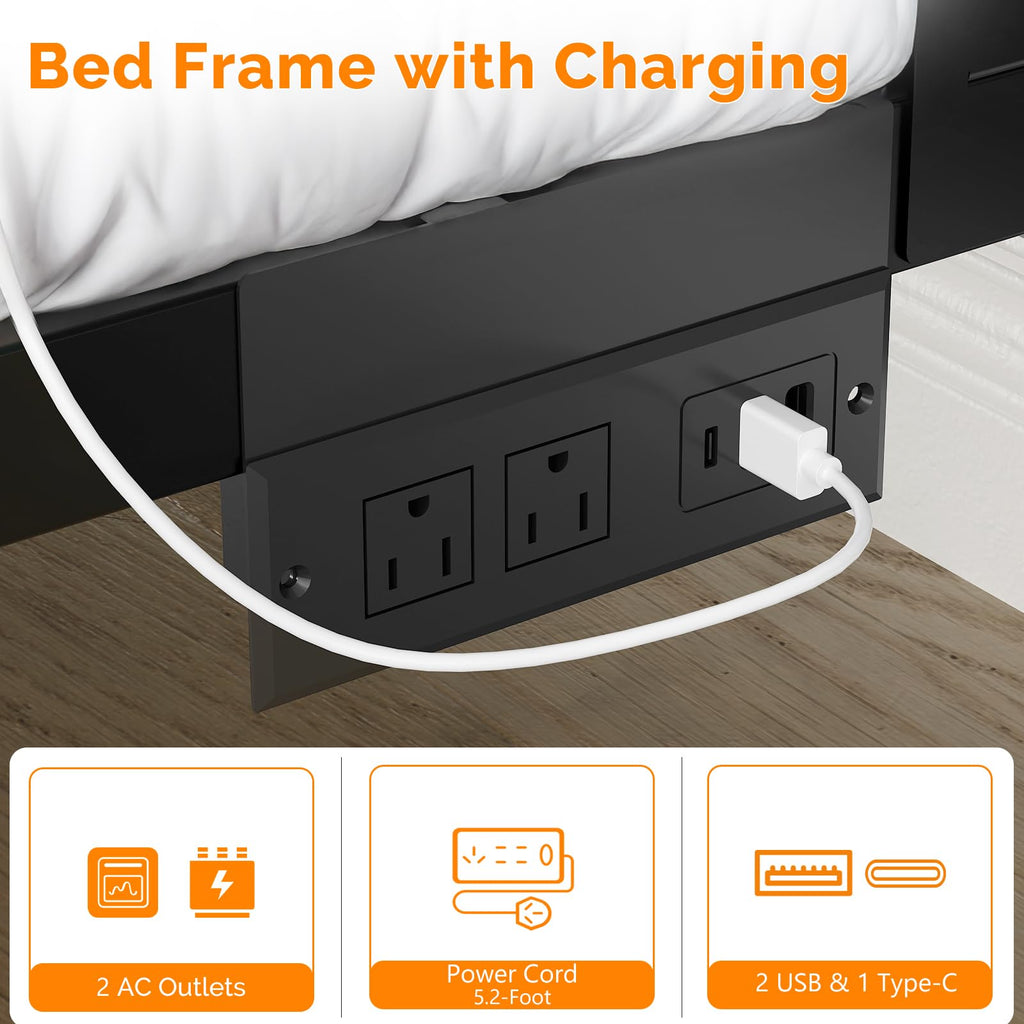 Twin Bed Frame Set of 2 with LED Headboard and USB Charging Station K838872