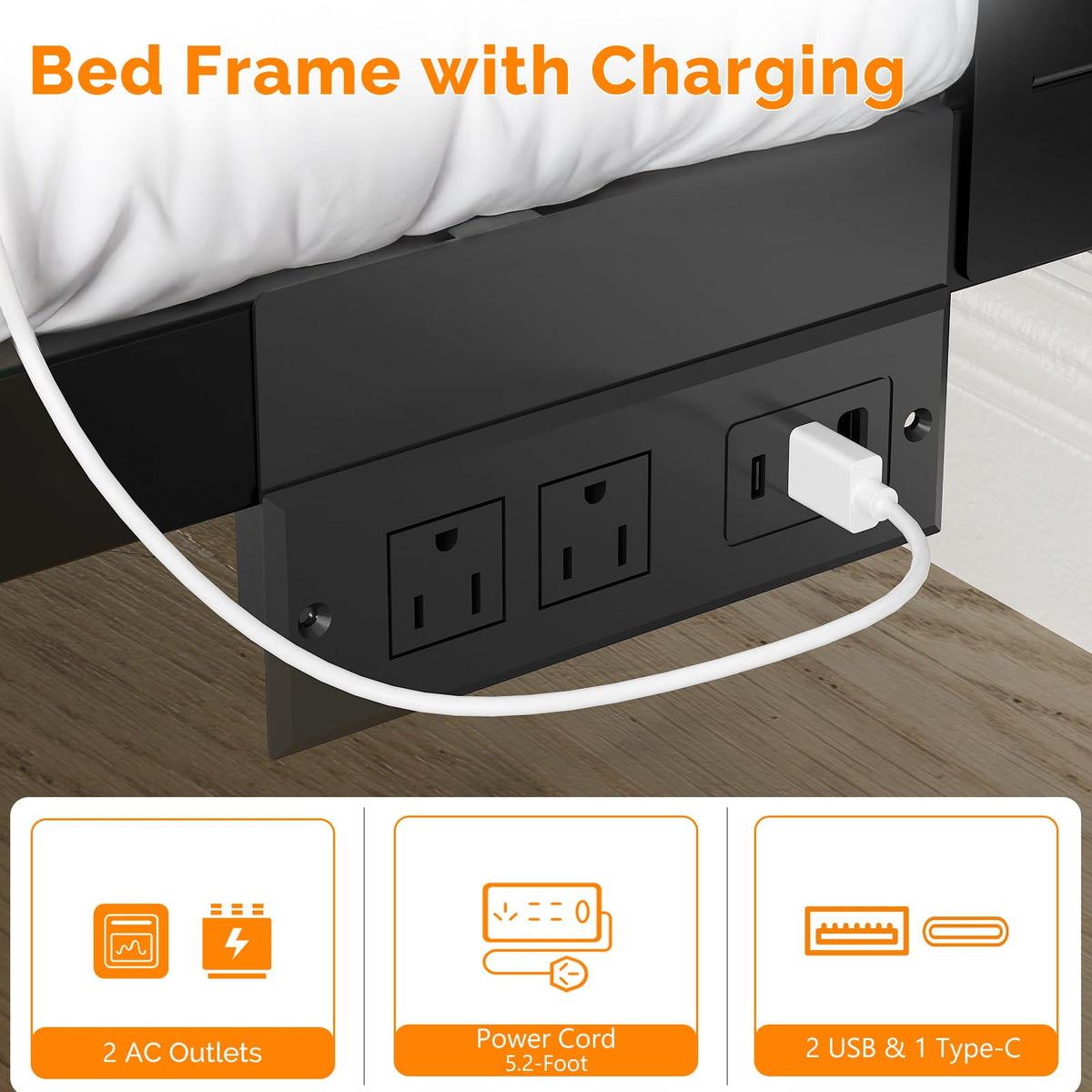 Twin Bed Frame Set of 2 with LED Headboard and USB Charging Station K838872