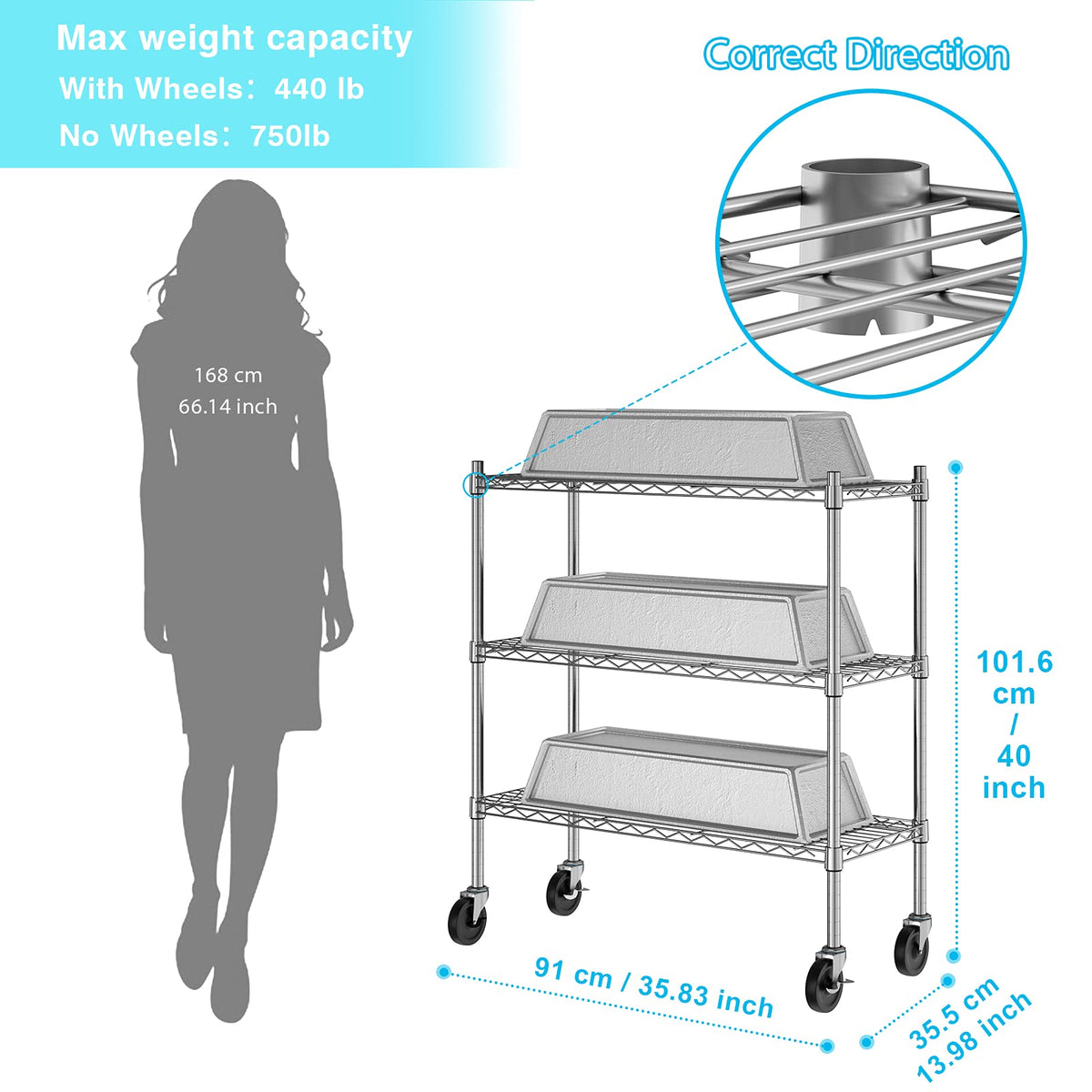 3-Tier Heavy Duty Metal Storage Shelves with Casters J140