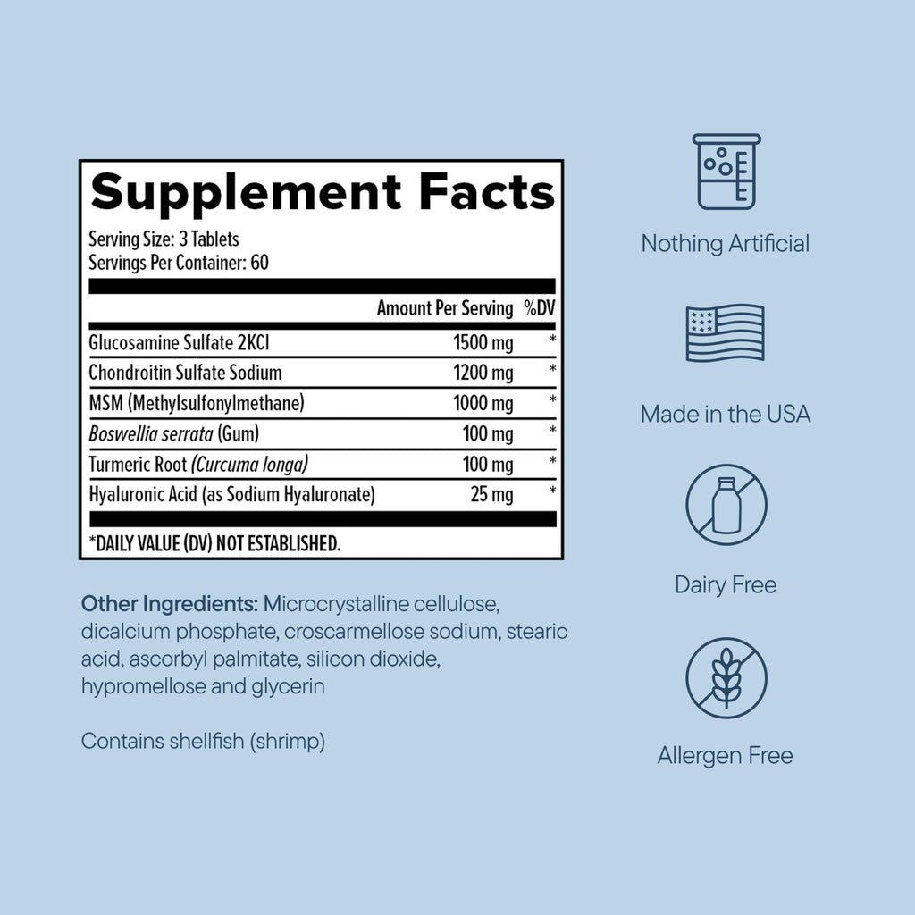 Joint Support Supplement with Glucosamine Chondroitin MSM Curcumin 180 Count H3348