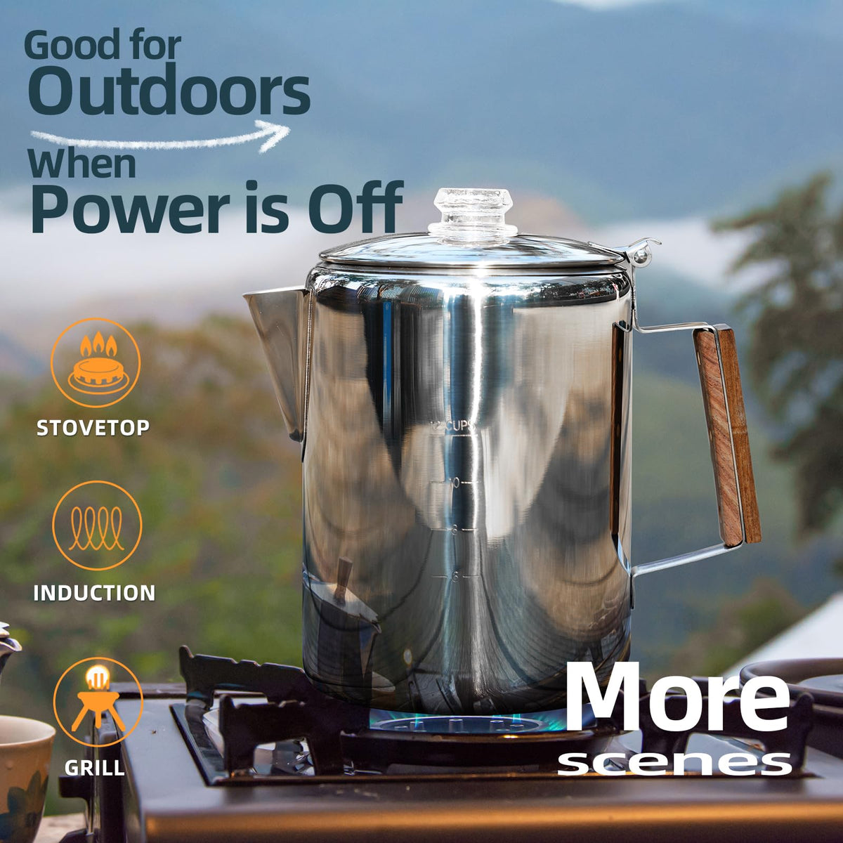 12 Cup Stainless Steel Camping Percolator Coffee Pot R153650
