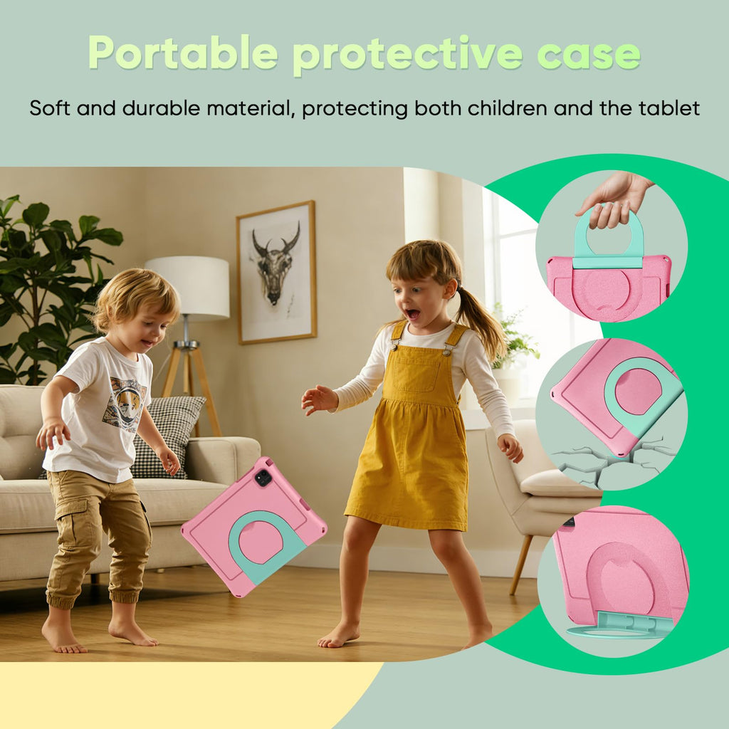 Kids Tablet 10 inch Octa-Core 30GB RAM 64GB ROM with Case Keyboard Mouse Stylus Pink E7008