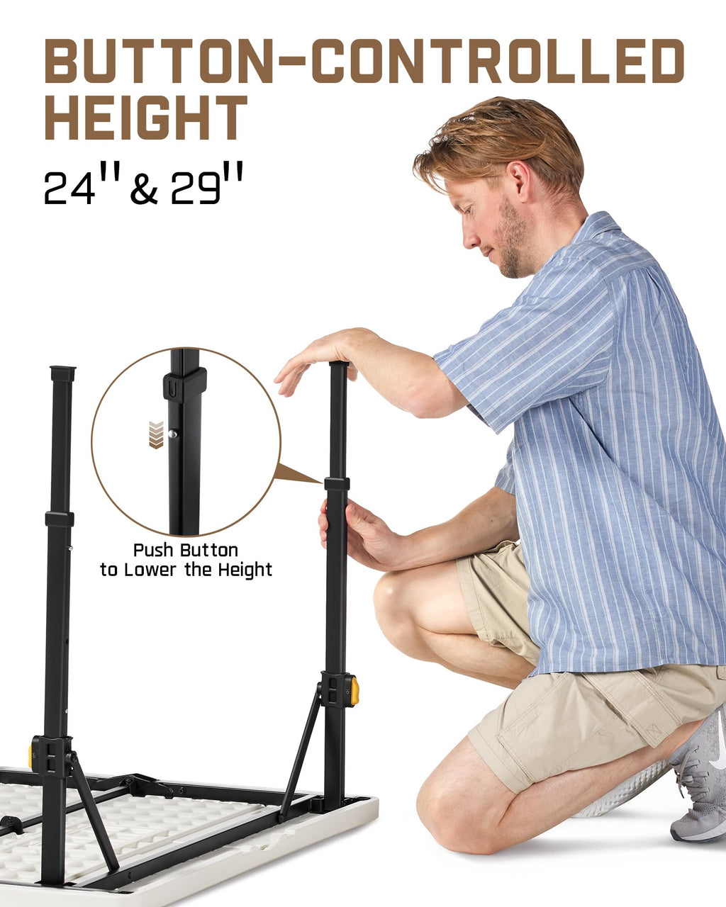 Folding Card Table 2 Heights 34" Square Plastic R591515