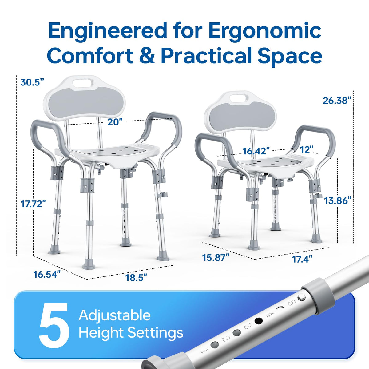 Adjustable Grey Shower Chair with Suction Feet X879
