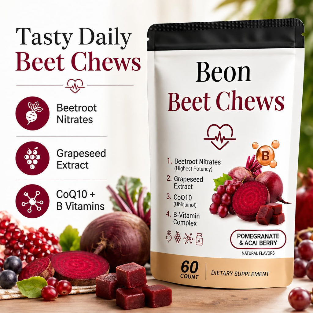 Beetroot Chews Gummies with Grape Seed & L-CoQ10, 60 Chew B510