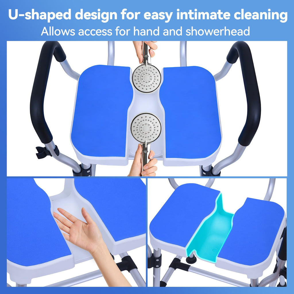 U-Shaped Shower Chair, 400 lbs Capacity, Adjustable Height, Blue I955