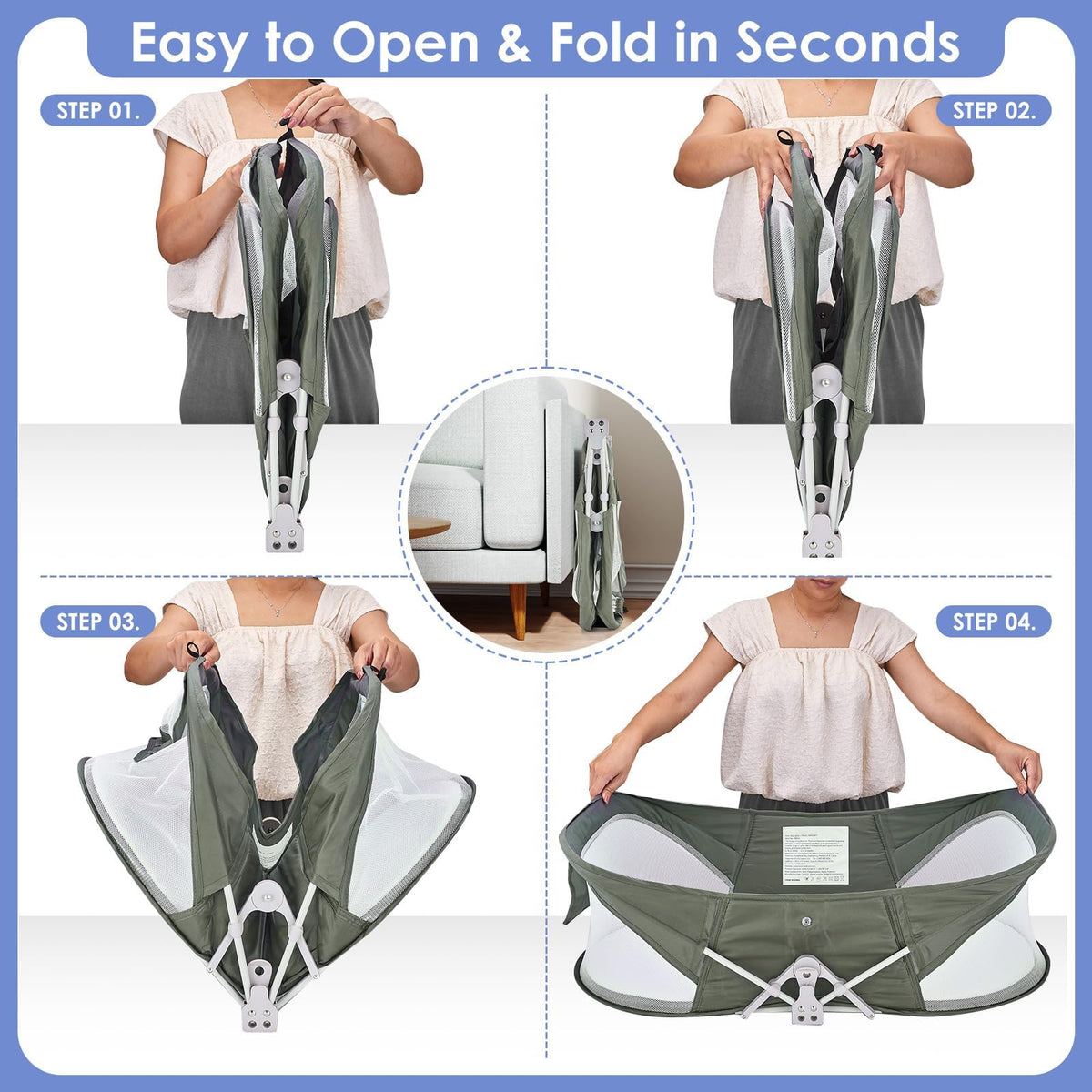 Portable Baby Bassinet with Mosquito Net & Sunshade U672040
