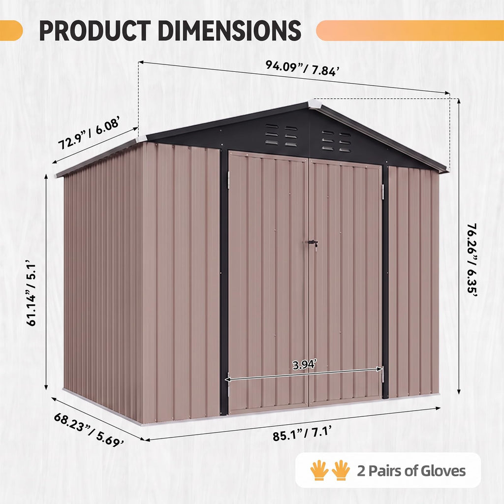 Brown Galvanized Steel Outdoor Storage Shed G586