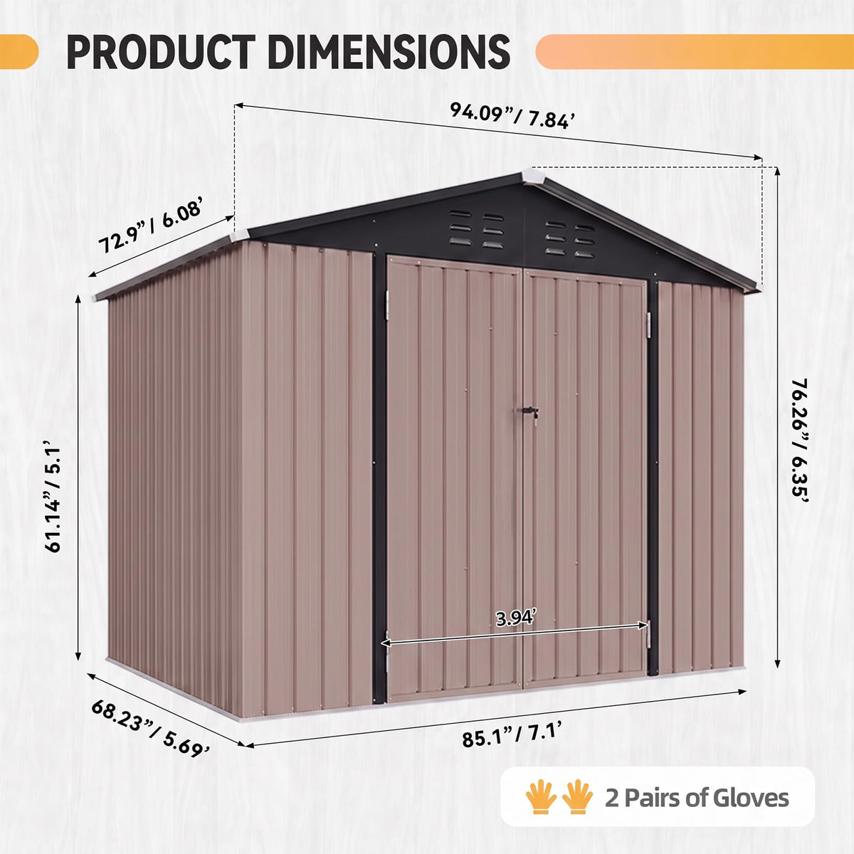 Brown Galvanized Steel Outdoor Storage Shed G586