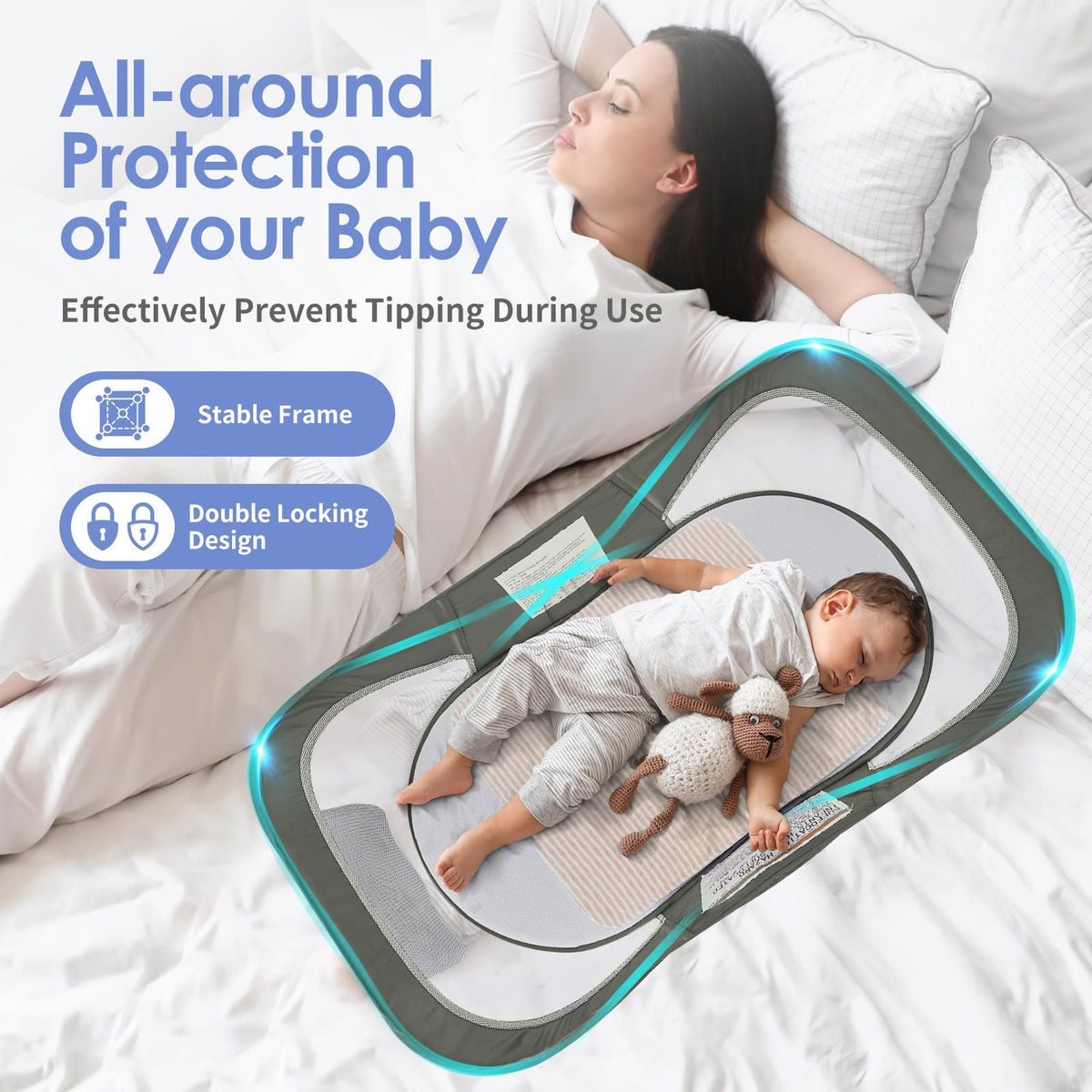 Portable Baby Bassinet with Mosquito Net & Sunshade U672040