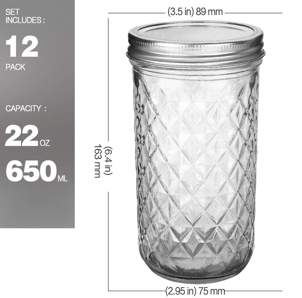 22 oz Wide Mouth Mason Jars with Lids and Bands J72827