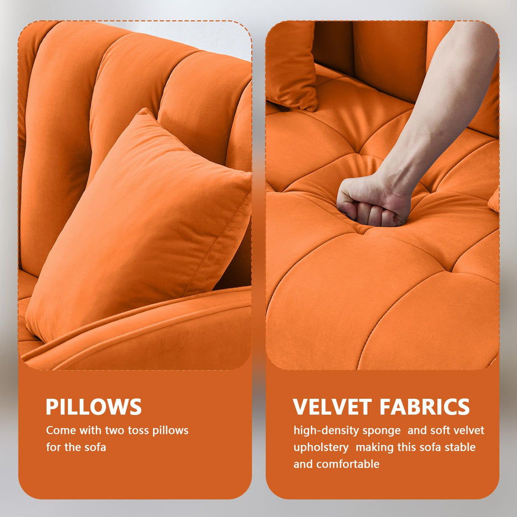 52" Orange Velvet 2 Seater Sofa with 2 Pillows H783391